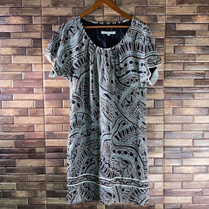 Trina Turk Womens Silk Chiffon Printed Scoop Neck Shift Dress Black Size 8